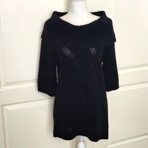 ELLE women's size XL black cable knit cowl neck sweater short sleeve